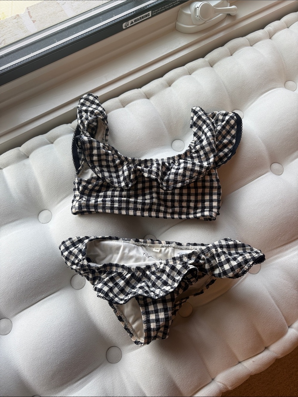 Rylee + Cru Black and White Gingham Ruffle Bikini Set